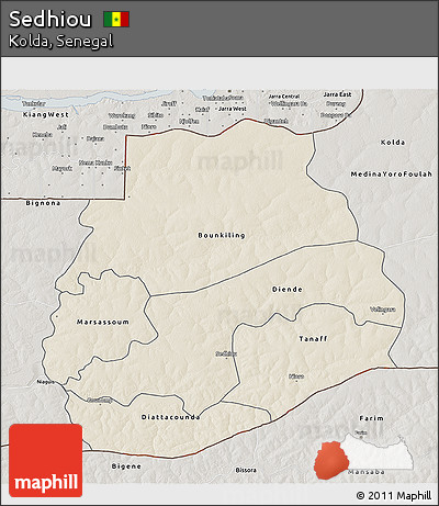 Shaded Relief 3D Map of Sedhiou, semi-desaturated