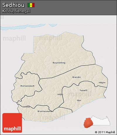 Shaded Relief 3D Map of Sedhiou, single color outside