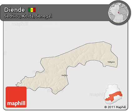 Shaded Relief 3D Map of Diende, single color outside