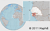 Gray Location Map of Diende, highlighted country, highlighted parent region, within the entire country, hill shading