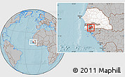 Gray Location Map of Diende, highlighted country, highlighted parent region, hill shading