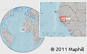Gray Location Map of Diende, highlighted grandparent region, hill shading