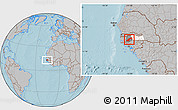 Gray Location Map of Diende, highlighted parent region, highlighted grandparent region, hill shading