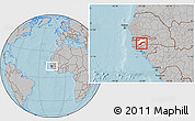 Gray Location Map of Diende, highlighted parent region, hill shading
