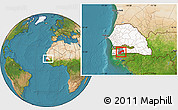 Satellite Location Map of Diende, highlighted country, highlighted parent region, within the entire country