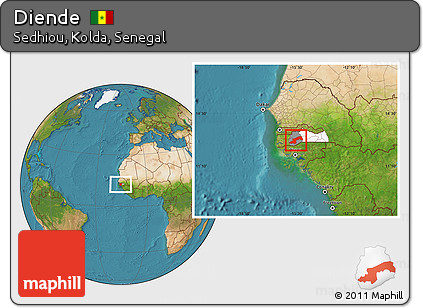 Satellite Location Map of Diende, highlighted parent region, highlighted grandparent region