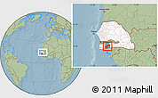 Savanna Style Location Map of Diende, highlighted country, highlighted parent region, within the entire country, hill shading