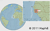 Savanna Style Location Map of Diende, highlighted parent region, highlighted grandparent region, hill shading