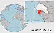 Gray Location Map of Sedhiou, highlighted country, highlighted parent region, hill shading