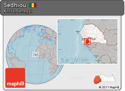 Gray Location Map of Sedhiou, highlighted country, hill shading