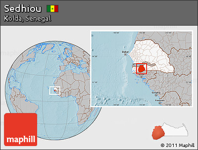 Gray Location Map of Sedhiou, highlighted country, hill shading