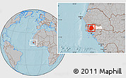 Gray Location Map of Sedhiou, highlighted parent region, hill shading