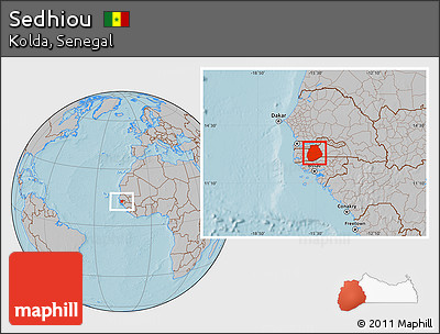 Gray Location Map of Sedhiou, hill shading