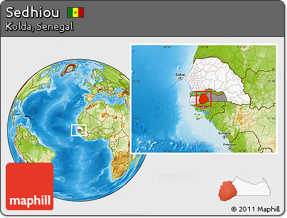 Physical Location Map of Sedhiou, highlighted country, highlighted parent region