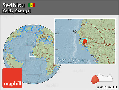 Savanna Style Location Map of Sedhiou, hill shading