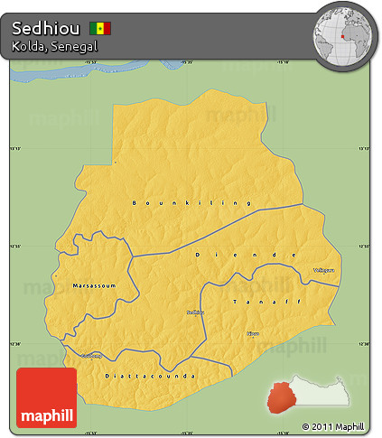 Savanna Style Map of Sedhiou, single color outside