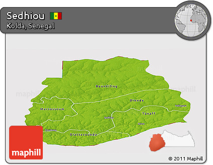 Physical Panoramic Map of Sedhiou, cropped outside