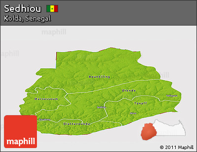 Physical Panoramic Map of Sedhiou, cropped outside