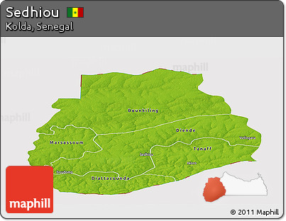 Physical Panoramic Map of Sedhiou, cropped outside