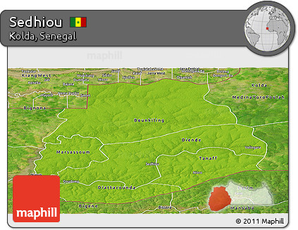 Physical Panoramic Map of Sedhiou, satellite outside