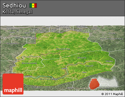 Satellite Panoramic Map of Sedhiou, semi-desaturated