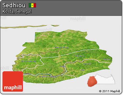 Satellite Panoramic Map of Sedhiou, single color outside