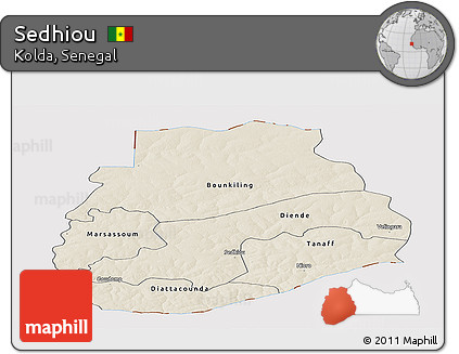 Shaded Relief Panoramic Map of Sedhiou, cropped outside