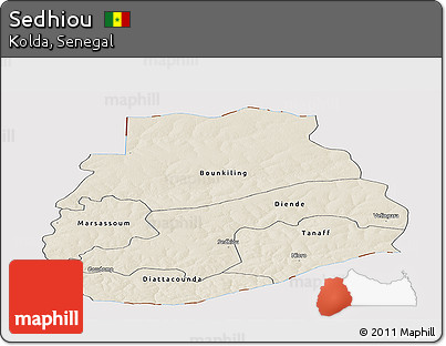 Shaded Relief Panoramic Map of Sedhiou, cropped outside