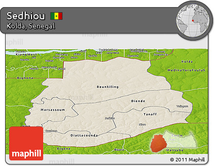 Shaded Relief Panoramic Map of Sedhiou, physical outside