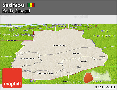 Shaded Relief Panoramic Map of Sedhiou, physical outside