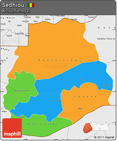 Political Simple Map of Sedhiou, single color outside, borders and labels