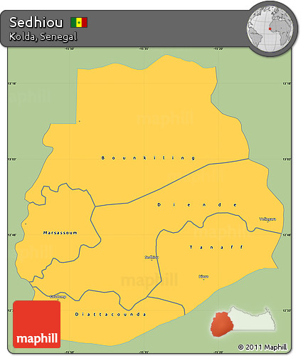 Savanna Style Simple Map of Sedhiou, single color outside