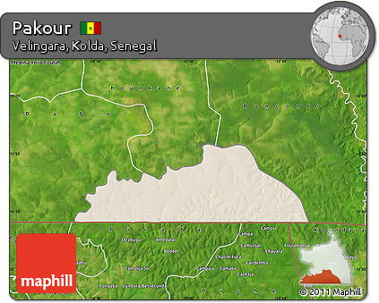Shaded Relief Map of Pakour, satellite outside