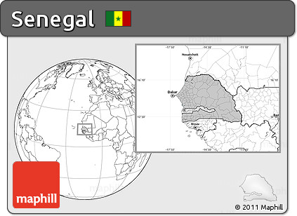 Gray Location Map of Senegal, blank outside