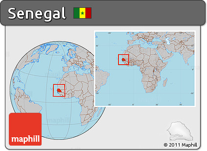 Gray Location Map of Senegal, within the entire continent