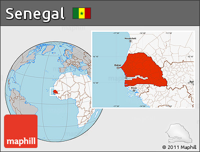 Gray Location Map of Senegal, highlighted continent