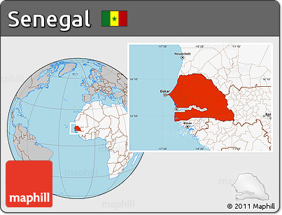 Gray Location Map of Senegal, highlighted continent