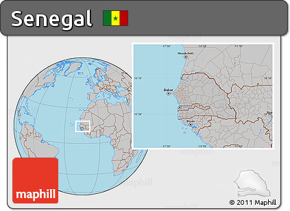 Gray Location Map of Senegal, hill shading inside