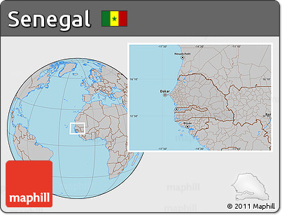 Gray Location Map of Senegal, hill shading inside