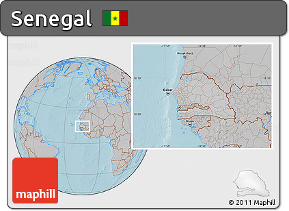 Gray Location Map of Senegal, hill shading outside