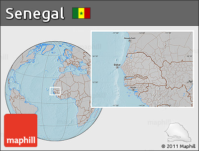 Gray Location Map of Senegal, hill shading outside