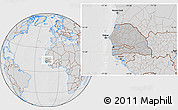 Gray Location Map of Senegal, lighten, desaturated, hill shading