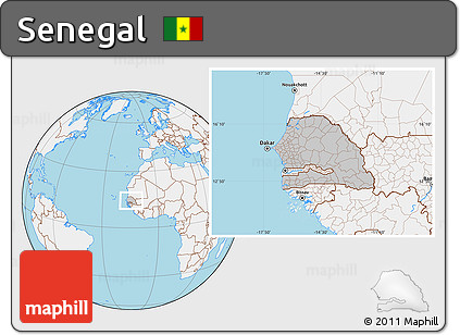 Gray Location Map of Senegal, lighten, land only