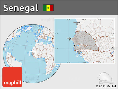 Gray Location Map of Senegal, lighten, land only