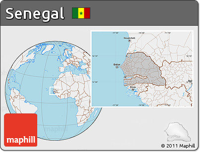 Gray Location Map of Senegal, lighten, land only