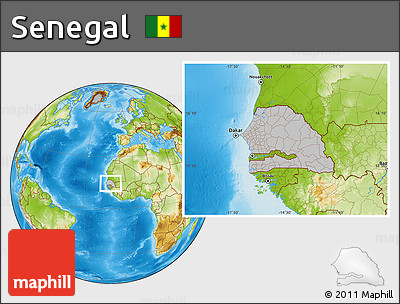 Gray Location Map of Senegal, physical outside, hill shading