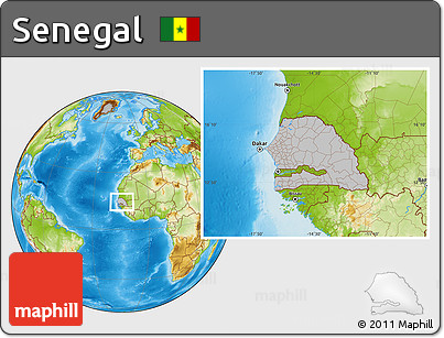 Gray Location Map of Senegal, physical outside, hill shading