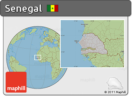 Gray Location Map of Senegal, savanna style outside, hill shading inside
