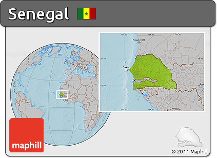 Physical Location Map of Senegal, gray outside, hill shading