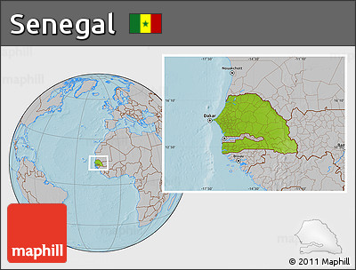 Physical Location Map of Senegal, gray outside, hill shading